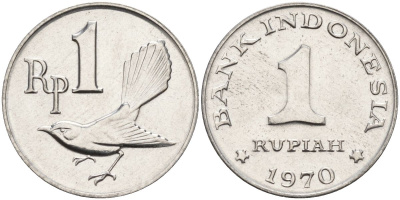 Индонезия 1 рупия 1970 птичка мухоловка KM 20 алюминий UNC 4153-542