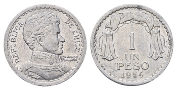 Чили 1 песо 1954 KM 179a алюминий 4688-331