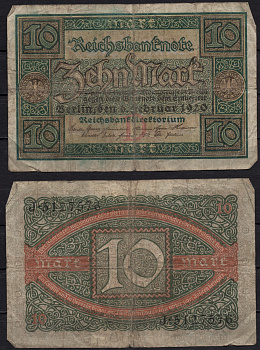 Германия 10 марок 1920 Pick 67a бумага 8602-34-2-1