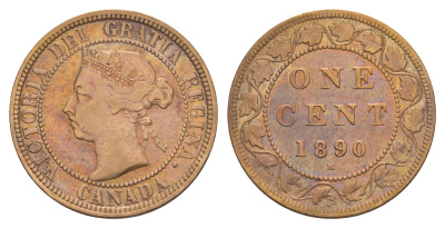 Канада 1 цент 1890 H, Виктория (1837-1901) KM 7 бронза 1527-821