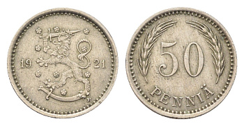 Финляндия 50 пенни 1921 KM 26 медно-никель 4705-711