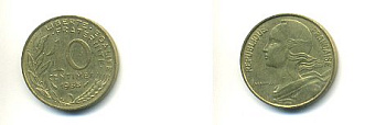 Франция 10 сантимов 1985 тип Марианна KM 929, LE FRANC 144.25 медь алюминий никель 54-1426