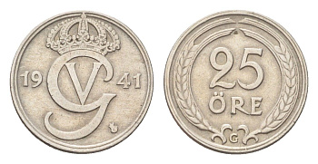 Швеция 25 эре 1941 Густав V (1907-1950) KM 798 никель латунь 4705-938