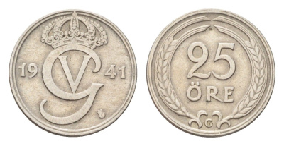 Швеция 25 эре 1941 Густав V (1907-1950) KM 798 никель латунь 4705-938