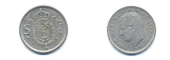 ИСПАНИЯ 5 ПЕСЕТ 1979 KM 807 медно-никель 54-1743