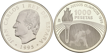 Испания 1000 песет 1995 XXVI олимпийские игры в Атланте 1996 года KM 952 серебро PROOF 1066-2-13