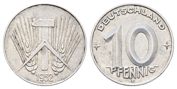 ГДР 10 пфеннигов 1952 E KM 7 алюминий 4697-626