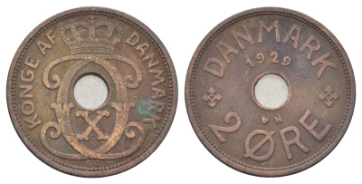 Дания 2 эре 1929 N, Кристиан X (1912-1947) KM 827 бронза 4701-747