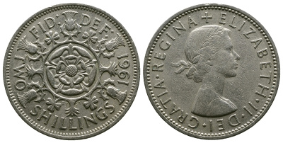 Великобритания 2 шиллинга (флорин) 1961 Елизавета II (1952-2022) KM 906, Spink 4146 медно-никель 4382-244