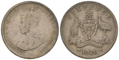 Австралия 6 пенсов 1926 Георг V (1910-1936) KM 25 серебро 71-366