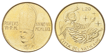 Ватикан 20 лир 1969 MCMLXIX, год-тип KM 112 алюминиевая бронза UNC 4701-515