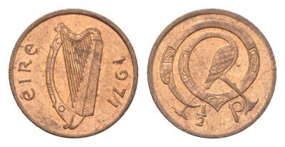 Ирландия 1/2 пенни 1971 мифологическая птица лира KM 19 бронза aUNC 4696-366