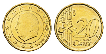 Бельгия 20 евроцентов 2000 Альберт II (1993-2013) KM 228 нордик UNC 4629-734