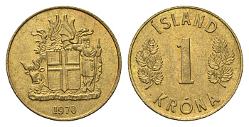 Исландия 1 крона 1970 KM 12a никель латунь UNC 4695-532