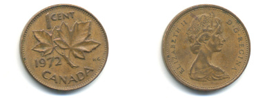 Канада 1 цент 1972 Елизавета II (1952-2022), кленовый лист KM 59.1 бронза 177-1341
