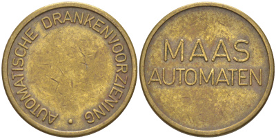 Нидерланды жетон ND ДЛЯ КОФЕЙНОГО АВТОМАТА, MAAS AUTOMATEN, AUTOMATISCHE DRANKENVOORZIEENING, диаметр 20 мм. латунь 27-416