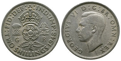 Великобритания 2 шиллинга (флорин) 1948 Георг VI (1936-1952) KM 865, Spink 4102 медно-никель 4381-1146