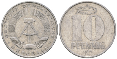 ГДР 10 пфеннигов 1983 А KM 10 алюминий 3459-643