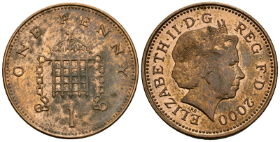 Великобритания 1 пенни 2000 Елизавета II (1952-2022) KM 986, Spink 4710 (B5) сталь плакированная бронзой 4167-1241