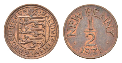 Гернси 1/2 нового пенни 1971 Елизавета II (1952-2022), герб KM 20 бронза 4702-713
