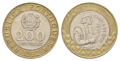 Португалия 200 эскудо 1992 Гарсия Де Орта (1501-1568) KM 655 биметалл 4706-623