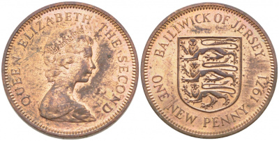 Джерси 1 новый пенни 1971 Елизавета II (1952-2022), герб KM 30 бронза UNC 3996-1036
