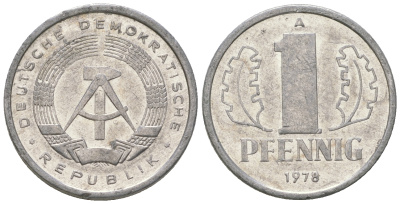 ГДР 1 пфенниг 1978 А KM 8.2 алюминий 4623-343
