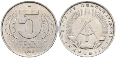 ГДР 5 пфеннигов 1968 A KM 9.1 алюминий 4143-717