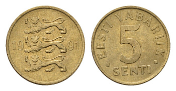 Эстония 5 сентов 1991 KM 21 латунь UNC 4694-1253
