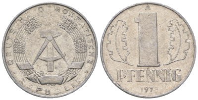 ГДР 1 пфенниг 1975 А KM 8.1 алюминий 4615-1254