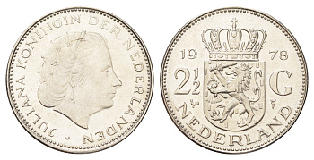 Нидерланды 2 1/2 гульдена 1978 Юлиана (1948-1980) KM 191 никель 4692-1126