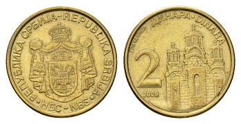 Сербия 2 динара 2009 KM 46 никель латунь 4694-1168