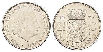 Нидерланды 2 1/2 гульдена 1972 Юлиана (1948-1980) KM 191 никель 4692-1125