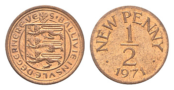 Гернси 1/2 нового пенни 1971 Елизавета II (1952-2022), герб KM 20 бронза aUNC 4702-733