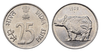 Индия 25 пайс 1989 KM 54 нержавеющая сталь UNC 4690-224