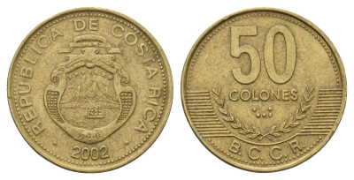 Коста-Рика 50 колонов 2002 год-тип KM 231.1a алюминиевая бронза 4698-525