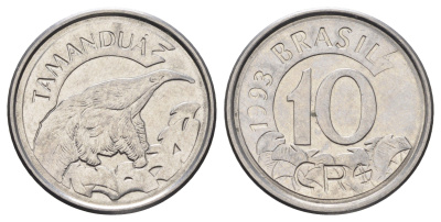 Бразилия 10 крузейро реал 1993 KM 628 нержавеющая сталь 4150-1142