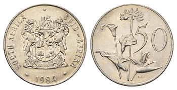 ЮАР 50 центов 1984 Зантедеския Эллиота (калла), герб KM 87 никель aUNC 4693-836