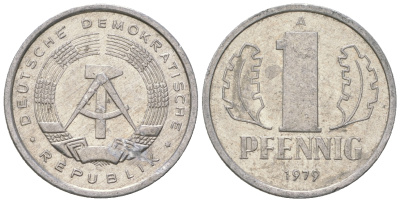 ГДР 1 пфенниг 1979 A KM 8.1 алюминий 4651-1252