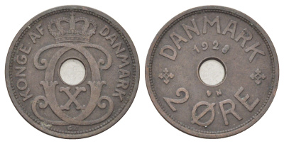 Дания 2 эре 1928 N, Кристиан X (1912-1947) KM 827 бронза 4701-712
