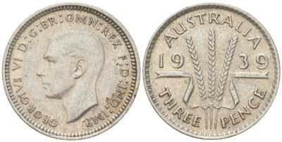 Австралия 3 пенса 1939 Георг V (1936-1952) KM 37 серебро 4621-1148