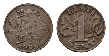 Эстония 1 сент 1929 год-тип KM 10 бронза 4696-239