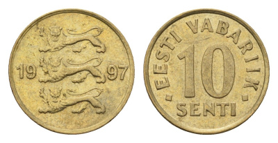 Эстония 10 сентов 1997 KM 22 латунь UNC 4696-211