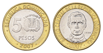 Доминикана (Доминиканская Республика) 5 песо 2007 KM 89 биметалл UNC 4695-1226