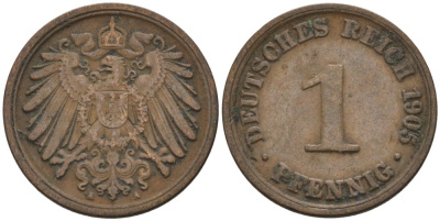 Германия 1 пфенниг 1905 A KM 10, J. 10 медь 4567-1168