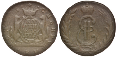 РОССИЯ, СИБИРСКИЕ МОНЕТЫ 1 КОПЕЙКА 1771 КМ Биткин 1142 медь 633-1622