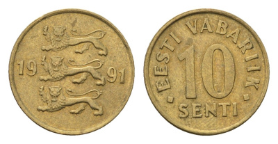 Эстония 10 сентов 1991 KM 22 латунь UNC 4696-114