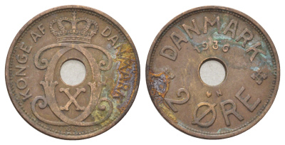 Дания 2 эре 1936 N, Кристиан X (1912-1947) KM 827 бронза 4701-841