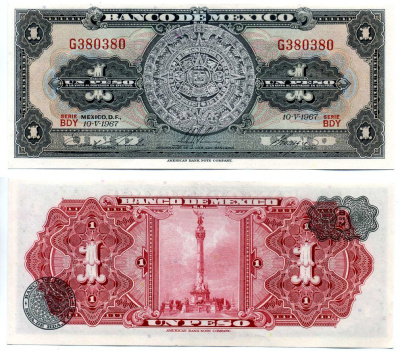 Мексика 1 песо 1967 10 мая 1967 Pick 59j бумага UNC (пресс) 2196-18-2-1