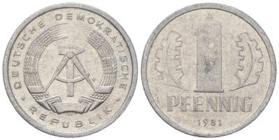 ГДР 1 пфенниг 1981 A KM 8.1 алюминий 4651-1262